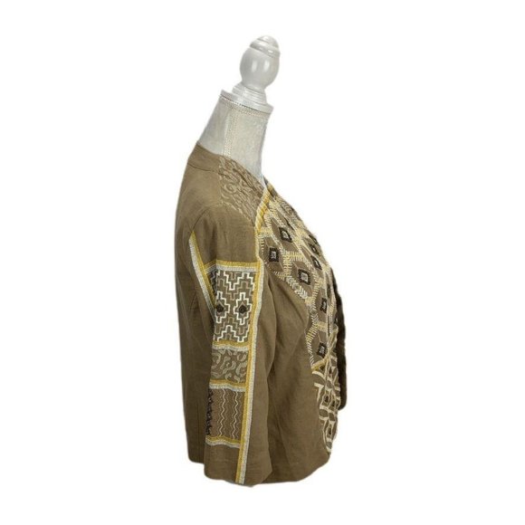 Chico's Linen Blend Open Front Blazer Southwestern - Picture 3 of 11